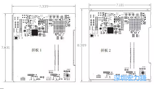 如圖11所示在兩種拼板中PCB單元的邊條位置不同，拼板1中邊條在長(zhǎng)邊方向，而拼板2中邊條在短邊方向-深圳宏力捷