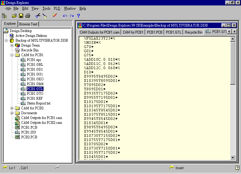 要檢查各Gerber輸出文件，則在瀏覽器中打開CAM Output for PCB1，即可看到一系列Gerber輸出文件。