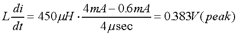 舉例來(lái)說(shuō)，一個(gè)閘在"ON"而載有4mA的電流時(shí)，突然開(kāi)關(guān)切到"OFF"且現(xiàn)在載有0.6mA的電流，假設(shè)開(kāi)關(guān)時(shí)間為4msec，載有450mH的電感信號(hào)的導(dǎo)體，此時(shí)所產(chǎn)生的電壓突波為