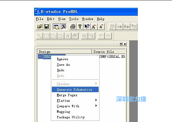 4．右鍵點(diǎn)擊 Serial.EDF 文件，選擇 Generate Schamatics：