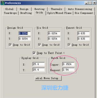  改銅皮的填充網(wǎng)格Global→Design Units，填充方向Drafting→Direction；Hatch Grid中Copper此數(shù)值為大銅箔中所填充的線條中心到中心的距離。