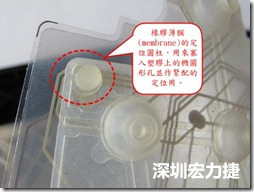 橡膠薄膜(membrane)的定位圓柱，可以用來塞入塑膠上的橢圓形孔洞，最為緊配的定位之用。