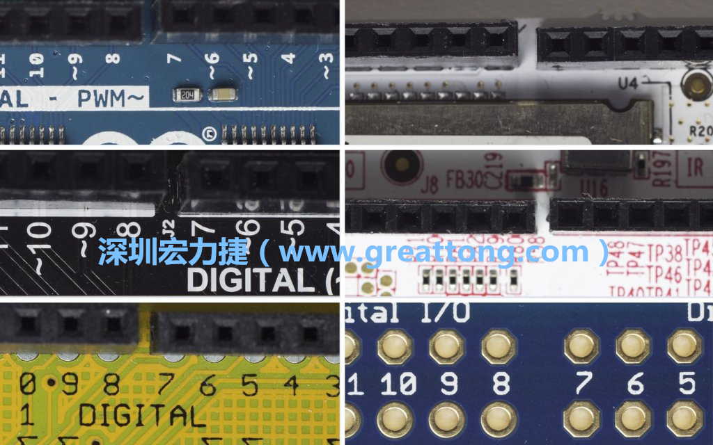 各種不同尺寸的Arduino上第7、8腳位的間距。