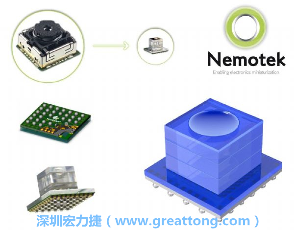 Nemotek利用WLP制作image sensor模組，搭配光學(xué)透鏡設(shè)計，可讓image sensor模組的占位面積大幅縮小，生產(chǎn)可用自動送料快速制作，節(jié)省產(chǎn)制成本。