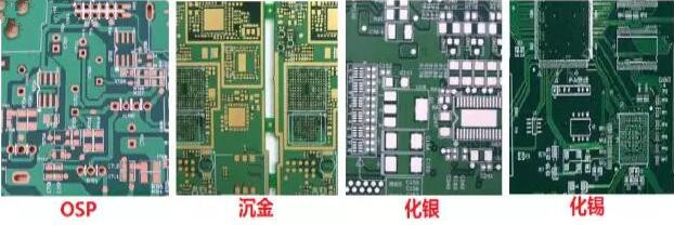表面工藝分：熱風(fēng)整平，沉金， 化銀， 化錫， OSP 等幾種表面工藝